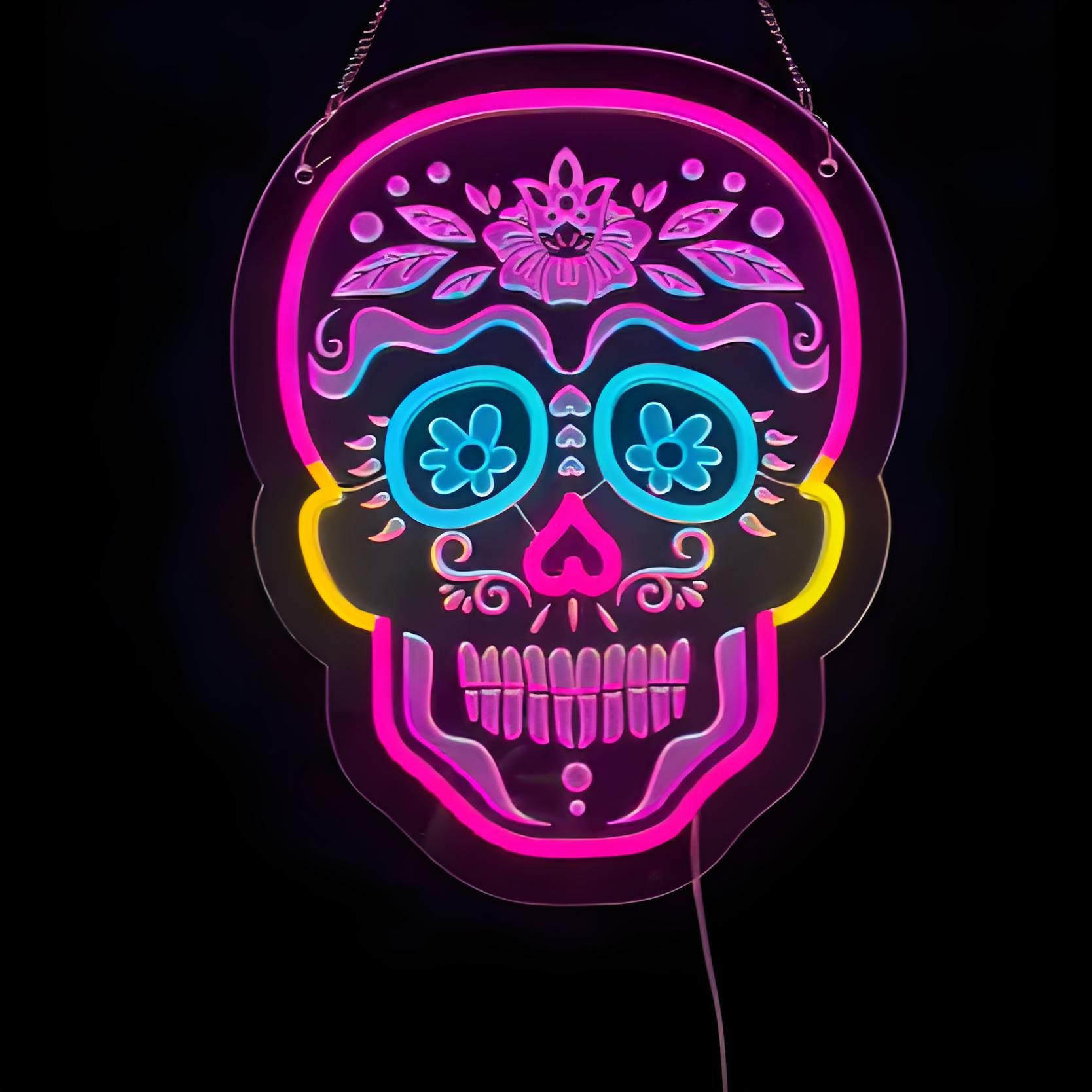 【New】Bold and Intricate Engraved Skull Neon Light – A Statement Piece for Contemporary Gothic Decor