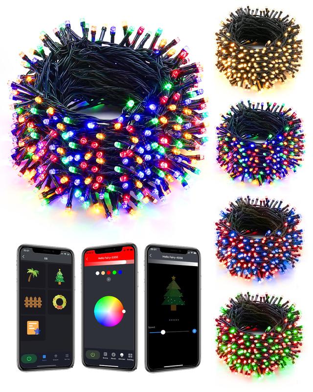 66ft/164ft Smart RGB String Lights,Solar Christmas Light,indoor outdoor Christmas tree decoration ornament,holiday party balcony Set