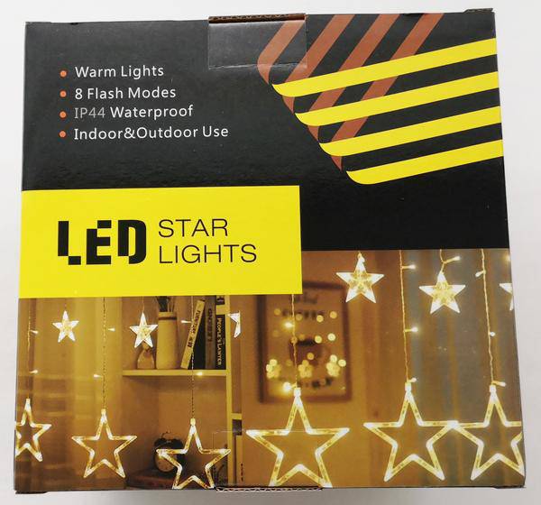 138LED 12 Star Connectable 6.5ft Curtain Lights with 8 Flashing Modes,Warm White - quntis-service