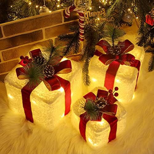 Christmas Lighted Gift Boxes, 8 Modes & Timing Function Set of 3 Plug-In Light Up Present Boxes with 60 LEDs Christmas Decorations Indoor Home Decor Christmas - quntis-service