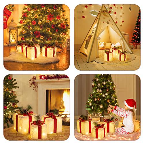 Christmas Lighted Gift Boxes, 8 Modes & Timing Function Set of 3 Plug-In Light Up Present Boxes with 60 LEDs Christmas Decorations Indoor Home Decor Christmas - quntis-service