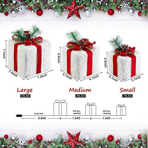 Christmas Lighted Gift Boxes, 8 Modes & Timing Function Set of 3 Plug-In Light Up Present Boxes with 60 LEDs Christmas Decorations Indoor Home Decor Christmas - quntis-service