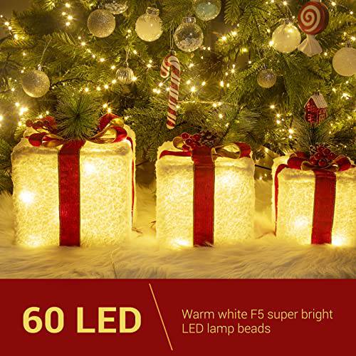 Christmas Lighted Gift Boxes, 8 Modes & Timing Function Set of 3 Plug-In Light Up Present Boxes with 60 LEDs Christmas Decorations Indoor Home Decor Christmas - quntis-service