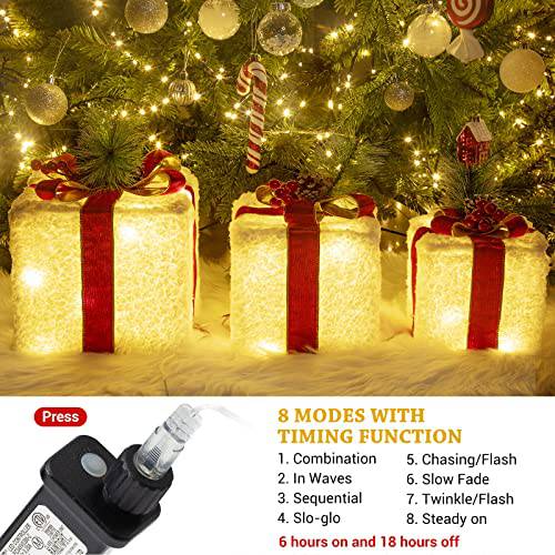 Christmas Lighted Gift Boxes, 8 Modes & Timing Function Set of 3 Plug-In Light Up Present Boxes with 60 LEDs Christmas Decorations Indoor Home Decor Christmas - quntis-service