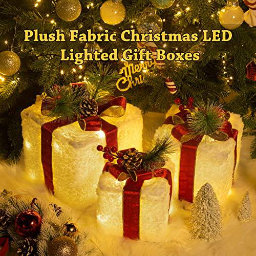 Christmas Lighted Gift Boxes, 8 Modes & Timing Function Set of 3 Plug-In Light Up Present Boxes with 60 LEDs Christmas Decorations Indoor Home Decor Christmas - quntis-service