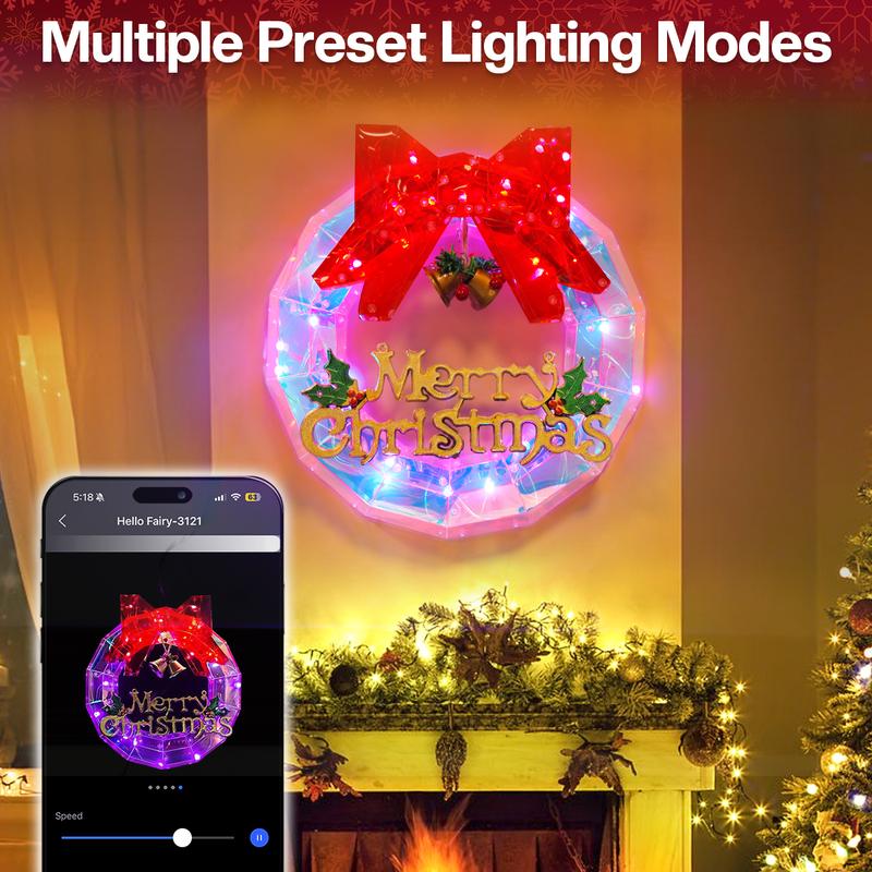 Smart RGB Christmas Wreath Light Ornaments, Christmas Wreath Decorations,Holiday Outdoor Indoor Set christmas 2024 ornaments