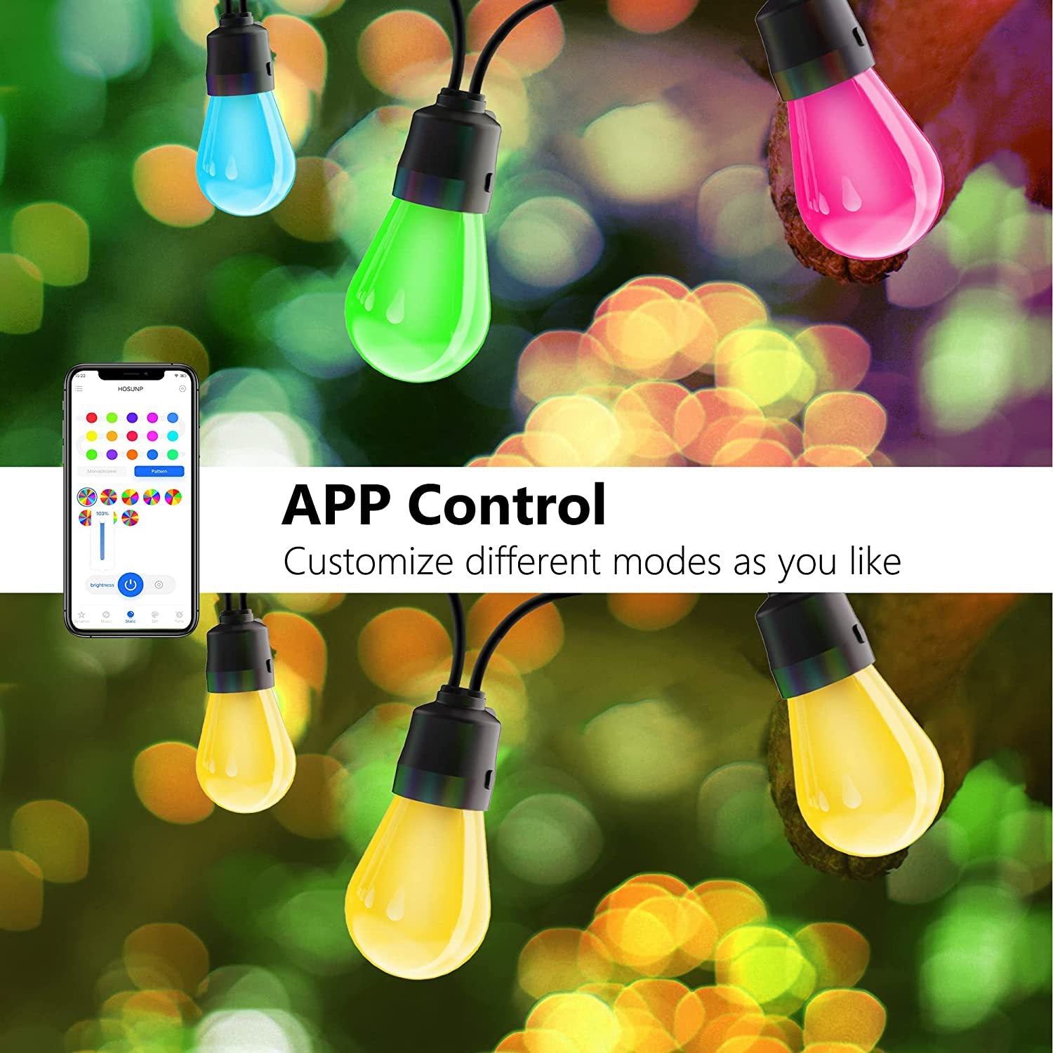 Outdoor String Lights, Color Changing festoon lights outdoor  Bluetooth Garden String Lights, App Control, Ideal for Camper Decor, Party, Patio,Backyard