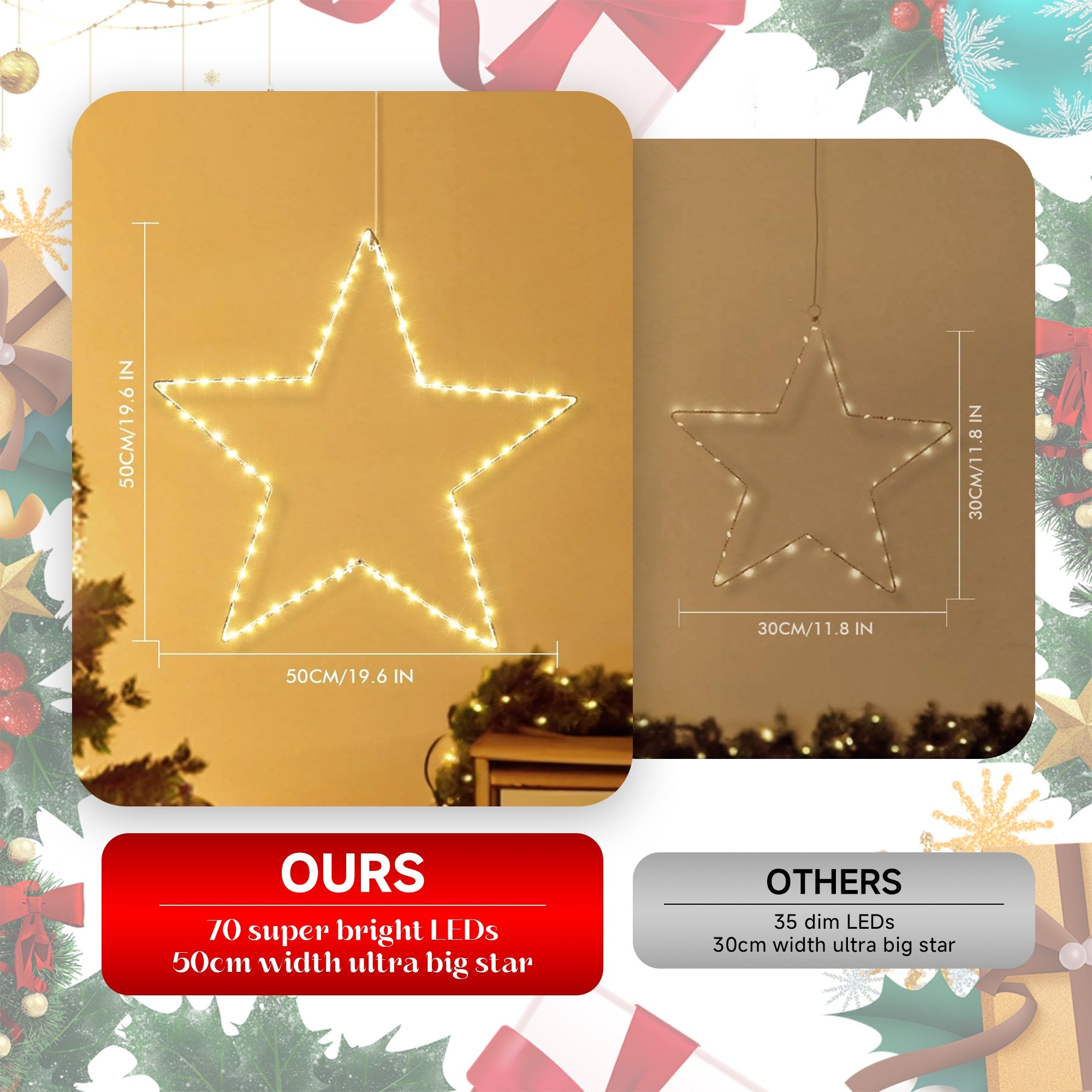 Quntis 19.6in Christmas Star Lights – Battery Operated, Timer, 8 Modes,Foldable for Indoor/Outdoor Use