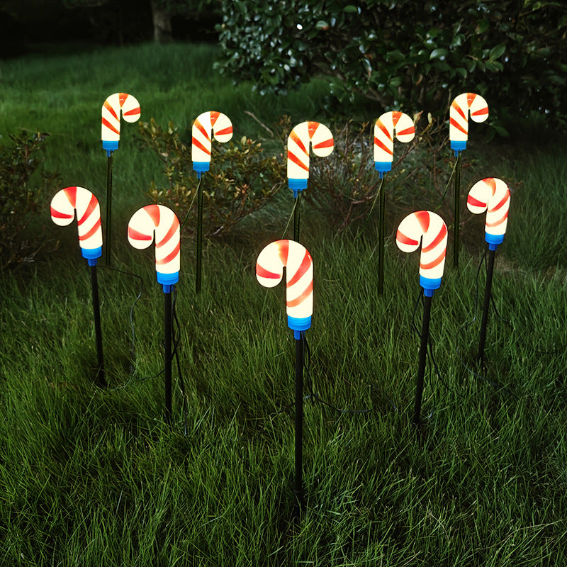 Solar-Powered Candy Cane Christmas Lights ¨C Outdoor Garden and Yard Decor LED Stake Lights, 1-to-10 Christmas Ground Stake Set