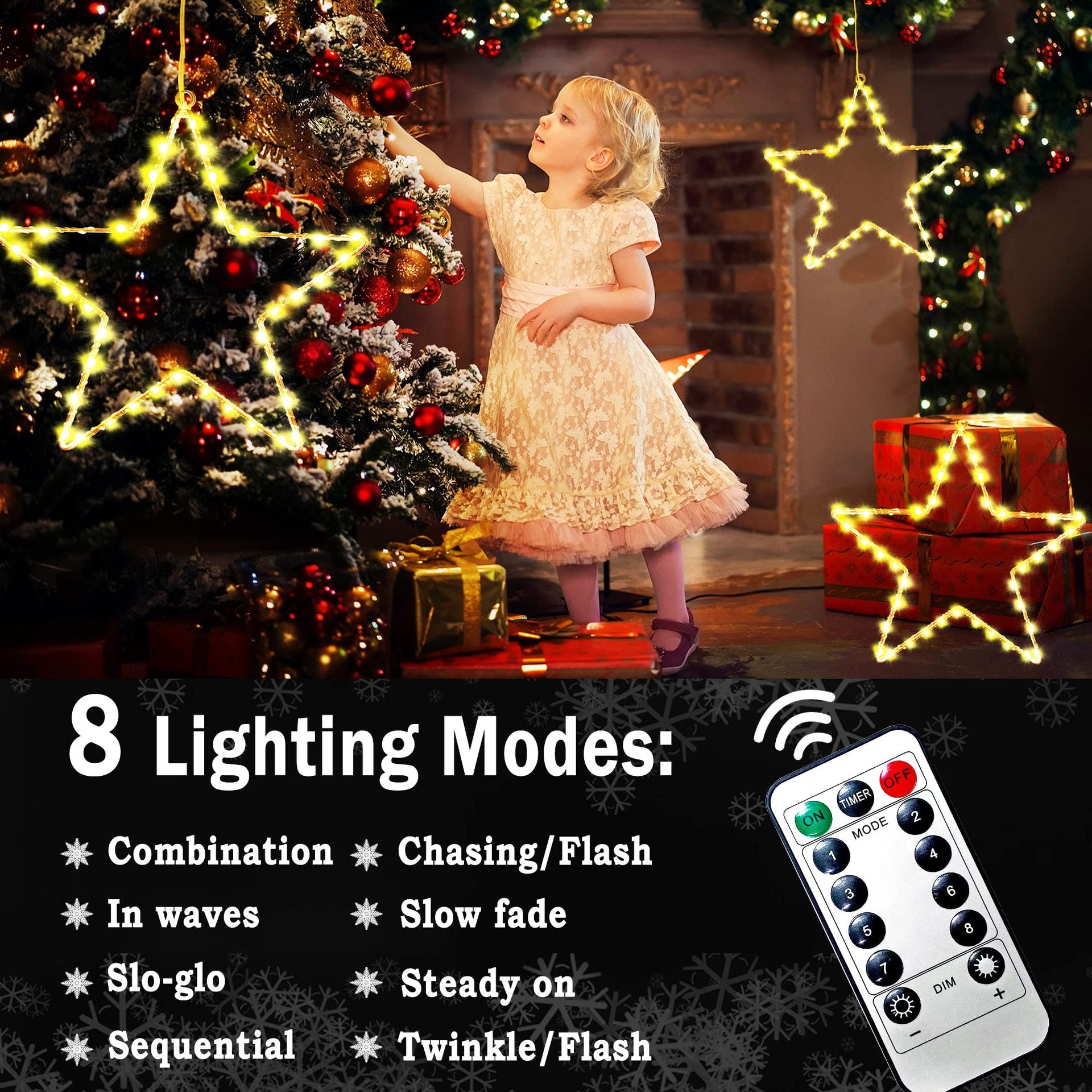 Quntis Christmas Window Lights, Waterproof Outdoor Holiday Decorations – Warm White Battery-Powered Set of 3 for Tree, Porch & Party Decor