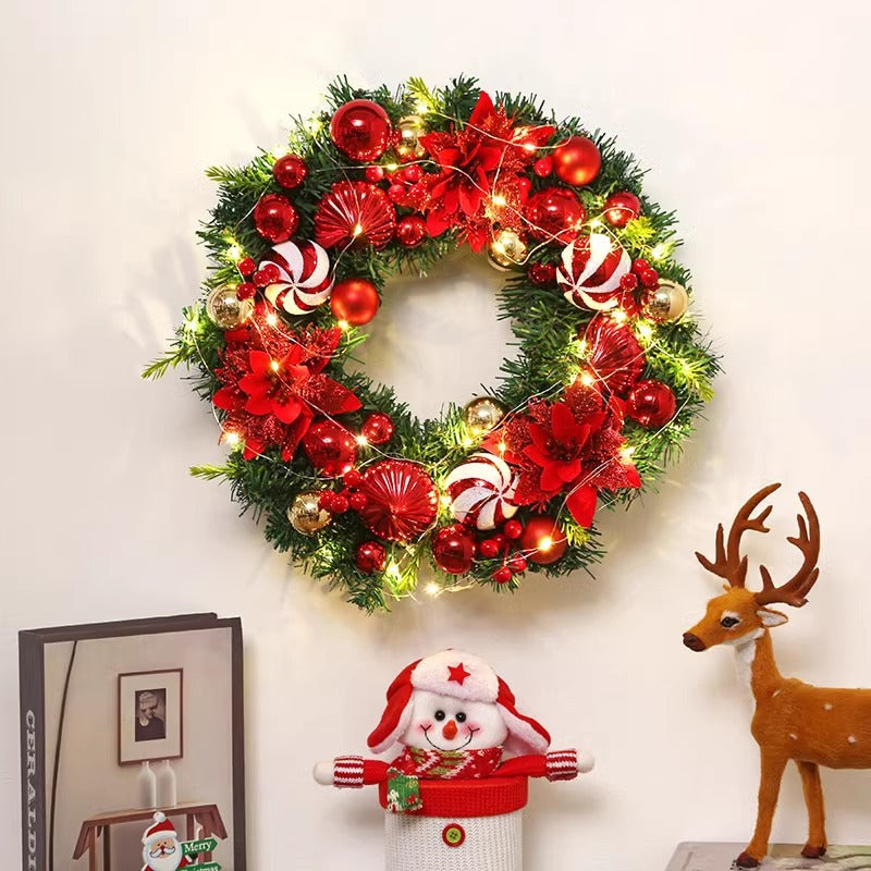 16-Inch LED Christmas Wreath with Lights – Battery-Powered Red Holiday Decoration