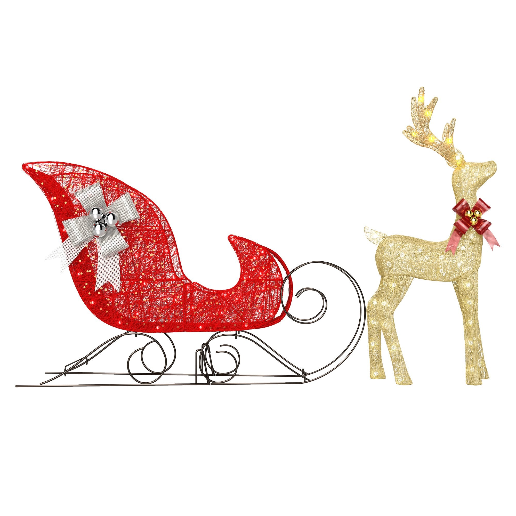 Lighted Christmas Reindeer & Sleigh Set – LED Outdoor Decor for Festive Yard Displays & Holiday Wonderland Scenes