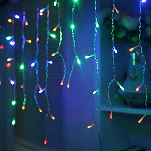 Christmas LED Icicle Lights,  LED Fairy String Lights Plug in Extendable Curtain Light String Christmas Lights for Bedroom Patio Yard Garden Wedding Party (Multicolor)