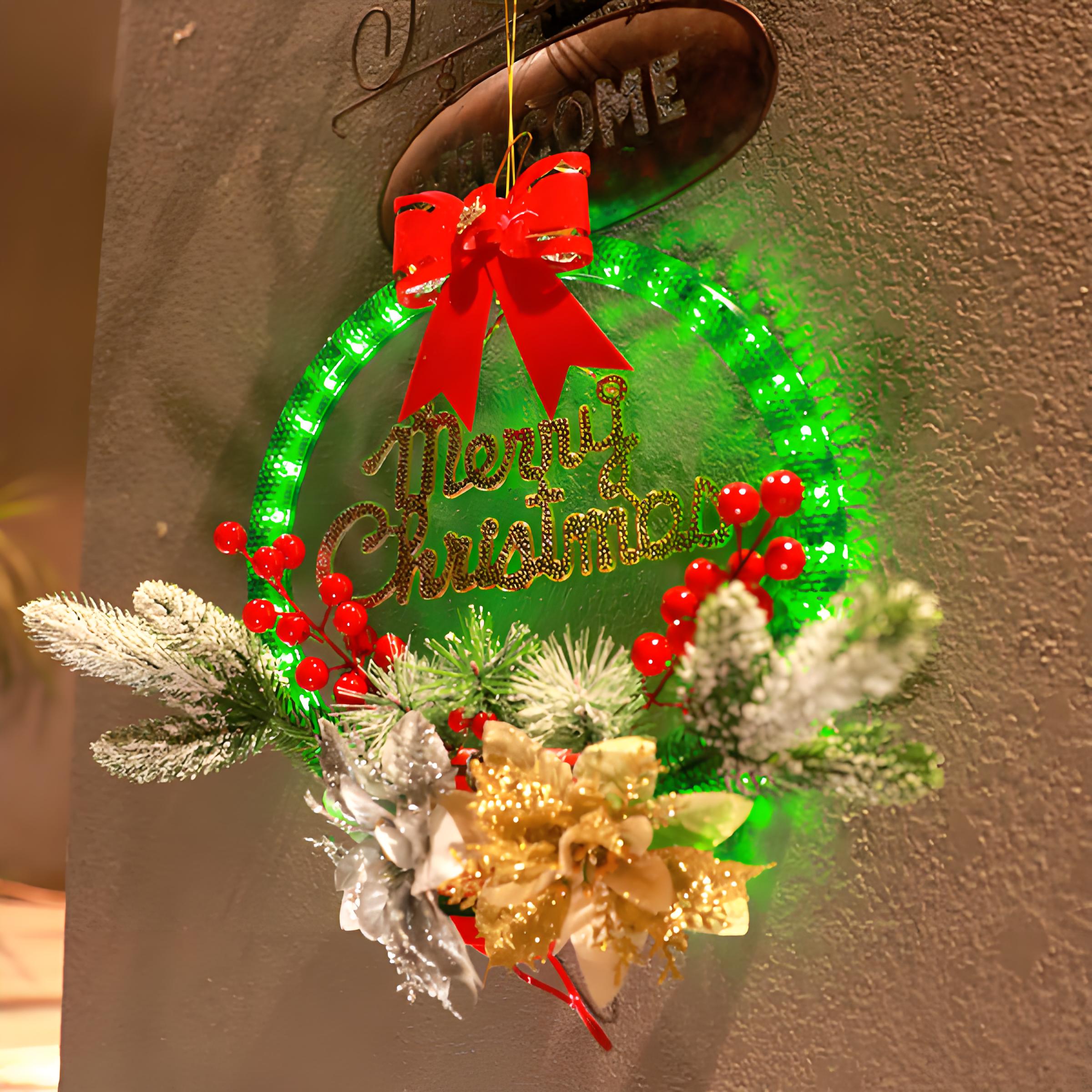 Battery-Powered LED Christmas Wreath Lights ¨C Illuminated Door, Window & Indoor Decoration