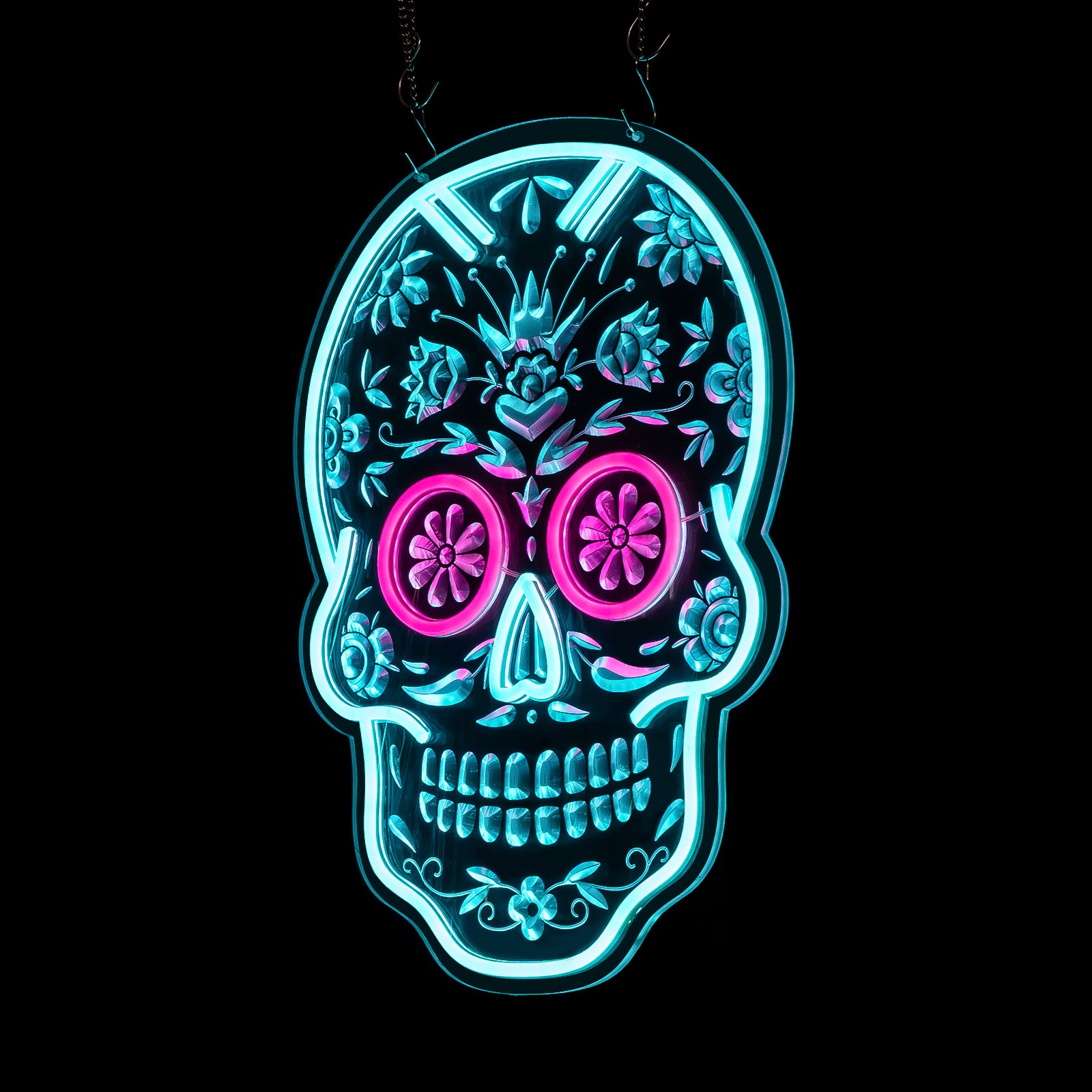 Engraved Neon Skull Sign – 3D LED Carved Skeleton Light, Gothic Wall Decor for Bar, Game Room, Man Cave