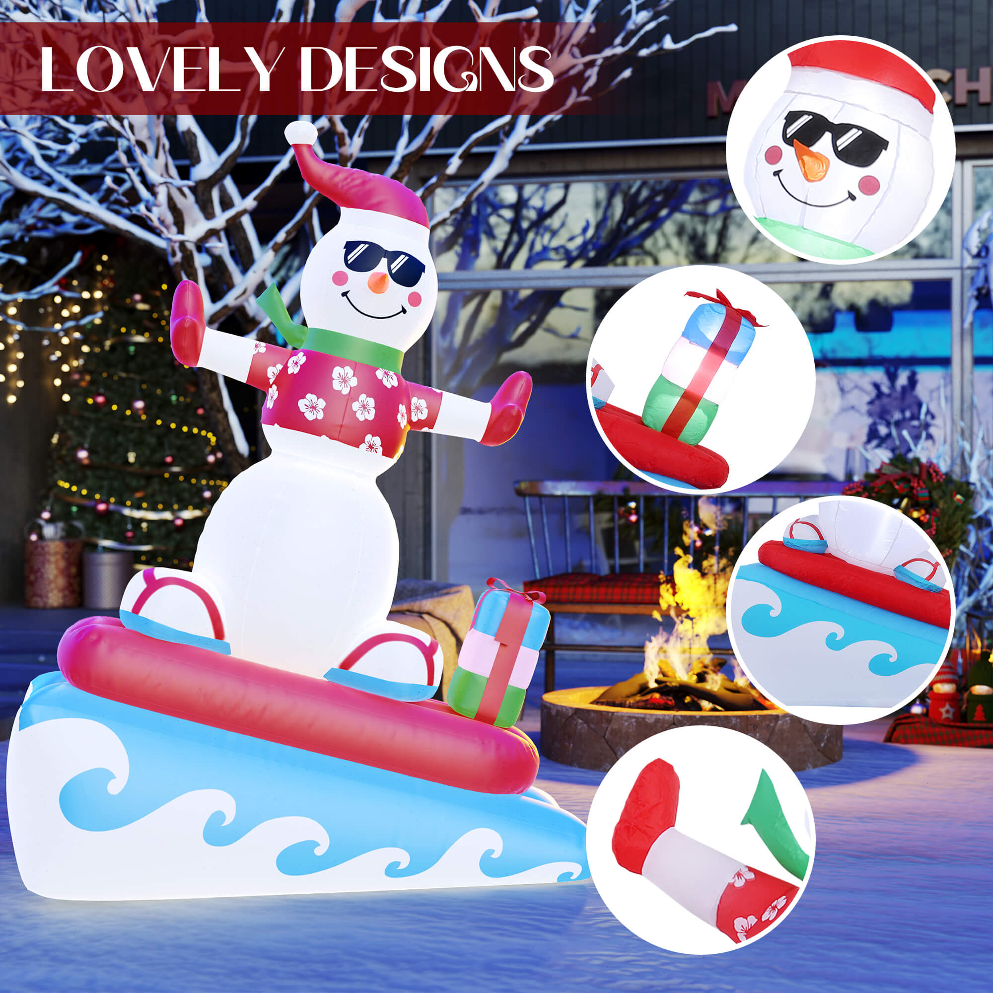 Inflatable Christmas Decorations Outdoor, Quntis 6FT Inflatable Snowman with LED Lights Surfing Snowman Blow Up Yard Decorations Xmas Decorations for Xmas Party Indoor Outdoor Home Garden Lawn