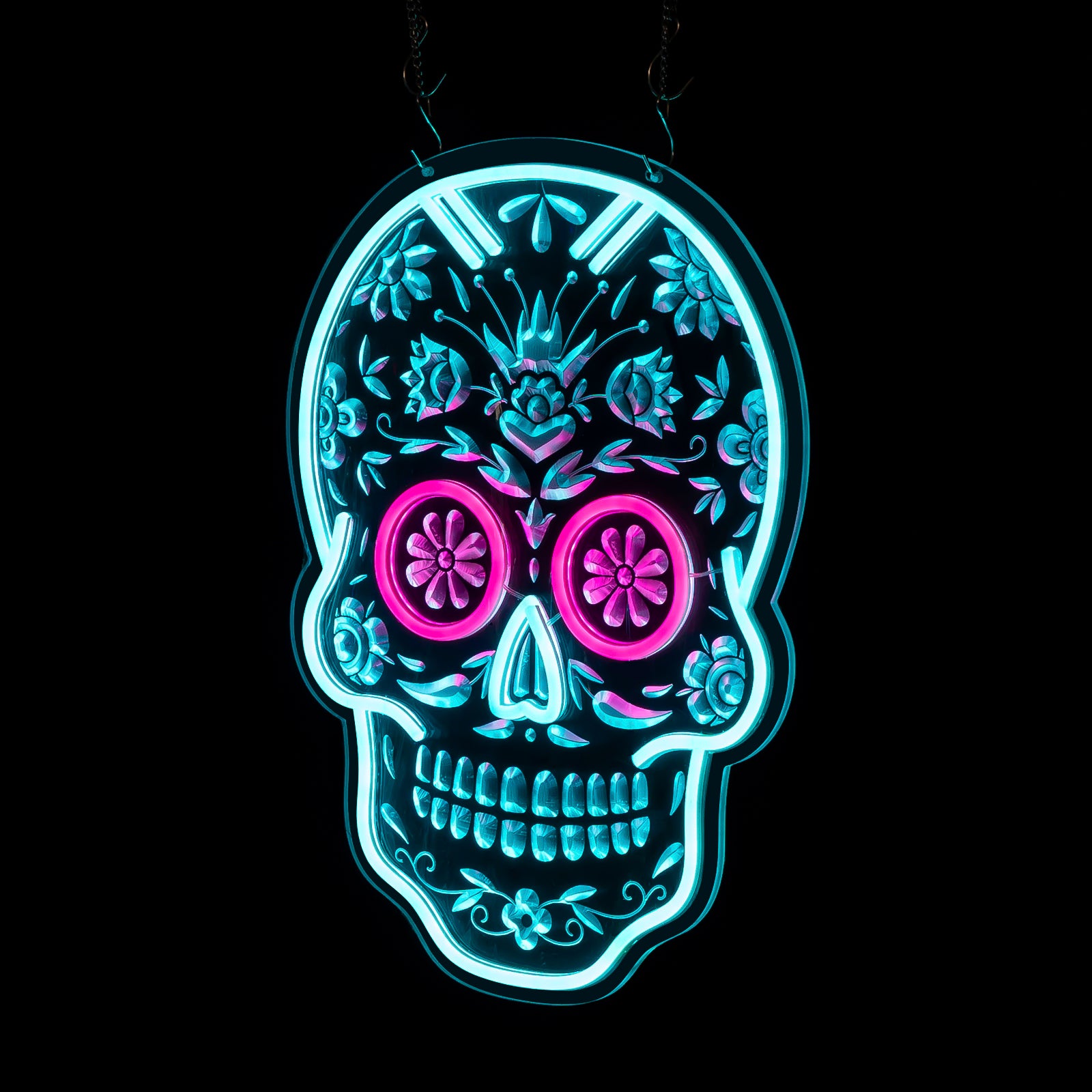 Engraved Neon Skull Sign – 3D LED Carved Skeleton Light, Gothic Wall Decor for Bar, Game Room, Man Cave