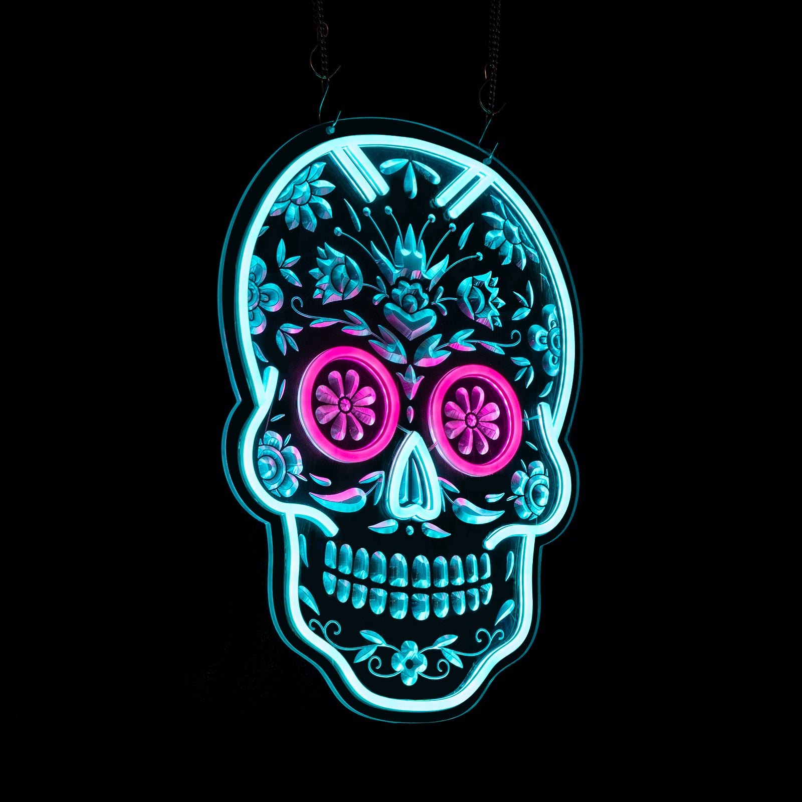 Engraved Neon Skull Sign – 3D LED Carved Skeleton Light, Gothic Wall Decor for Bar, Game Room, Man Cave