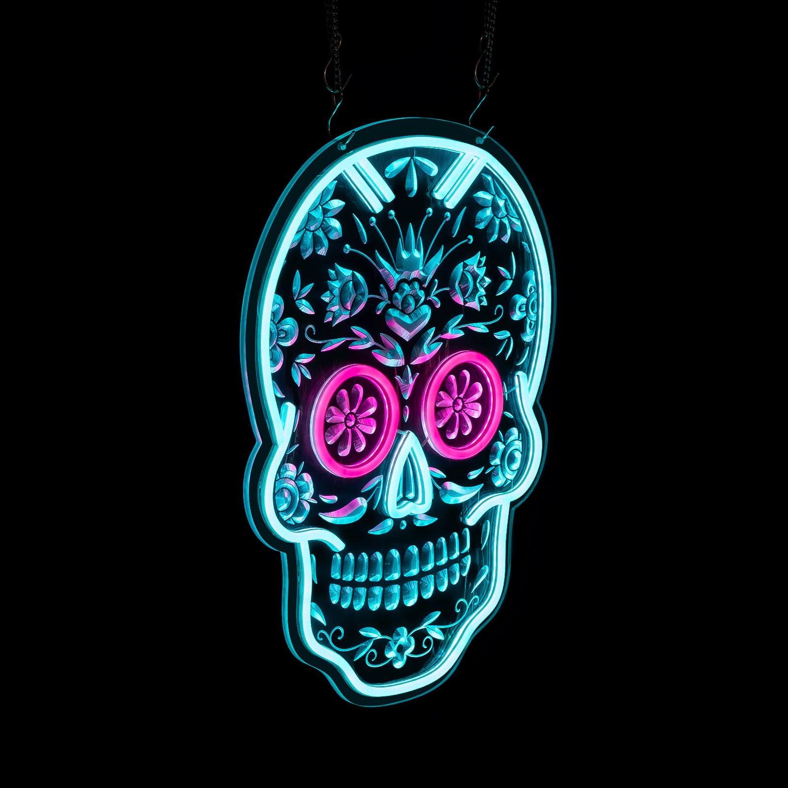 Engraved Neon Skull Sign – 3D LED Carved Skeleton Light, Gothic Wall Decor for Bar, Game Room, Man Cave