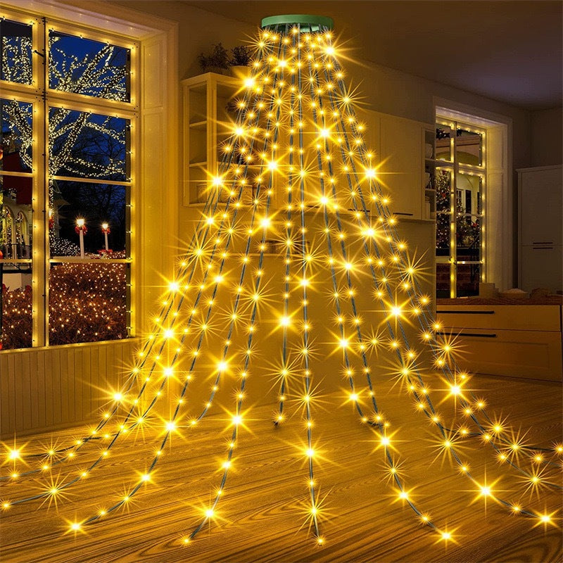 Quntis New LED Xmas Tree Ring Lights ¨C IP44 Waterproof Low-Voltage Star Waterfall Tree Topper Lights for Holiday Decor