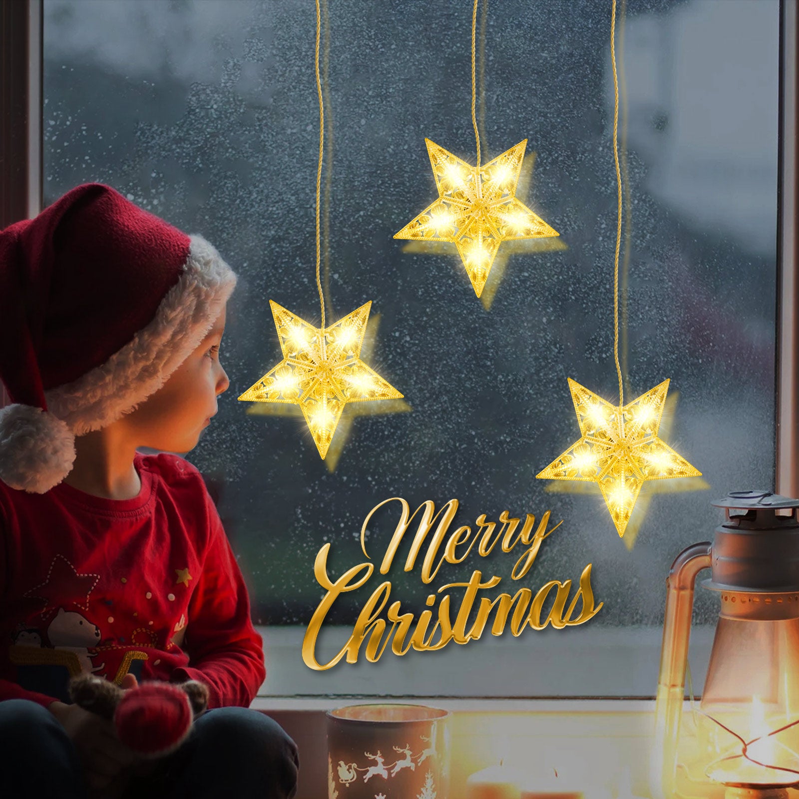 Quntis Luces de Ventana en Forma de Diamante y Cristal de 3 Estrellas para Navidad (30 LEDs) – 8 Modos de Iluminación para Luces Navideñas Deslumbrantes, Perfectas para Decoración de Vacaciones y Uso en Interiores/Exteriores