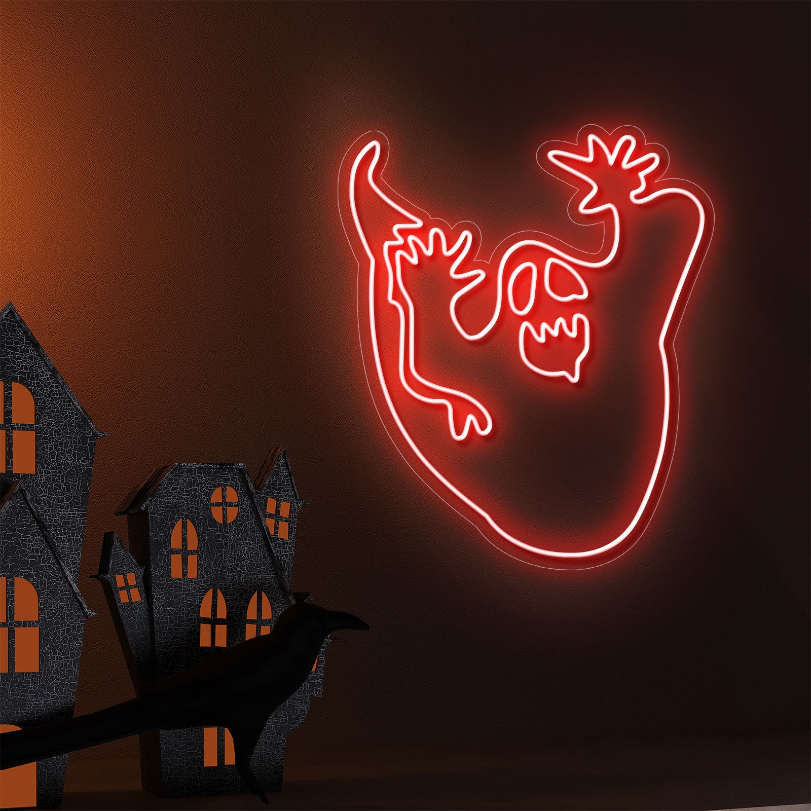 Playful Spooky Ghost Neon Sign ¨C Bright Red Glow for Halloween and Year-Round Festive Decor