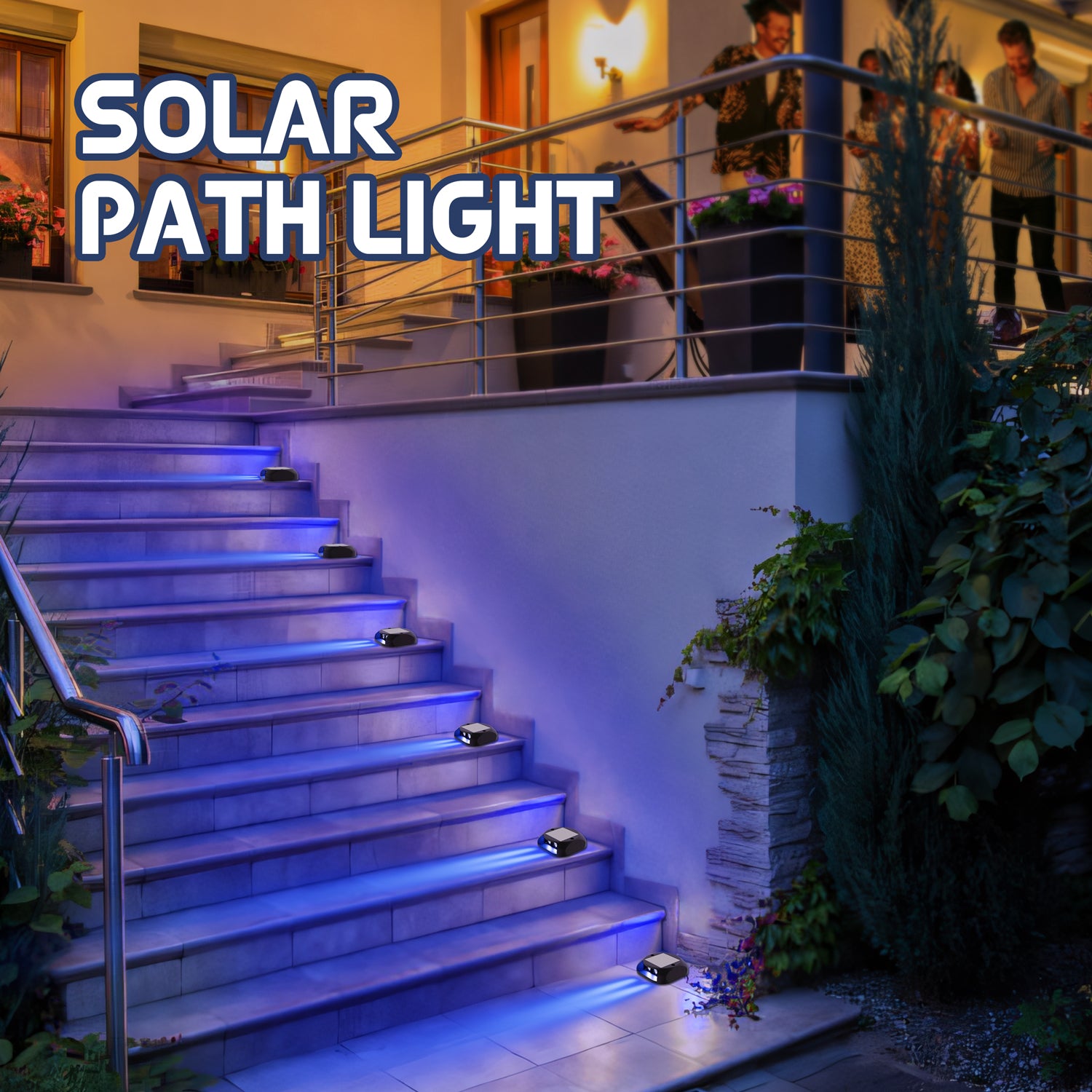 Quntis Solar Deck Lights, IP65 Waterproof Solar Pathway Lights, Dusk to Dawn Solar Lights Outdoor, 500M Visibility Solar Step Lights for Dock Driveway Garden Walkway Stair Yard, Blue