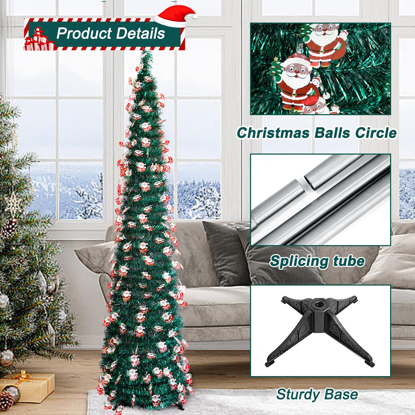 2024 New Madder Christmas Tree, Collapsible Pre-lit Pencil Christmas Tree 4FT/5FT/6FT, PVC Pre-lit Xmas Decoration Tree