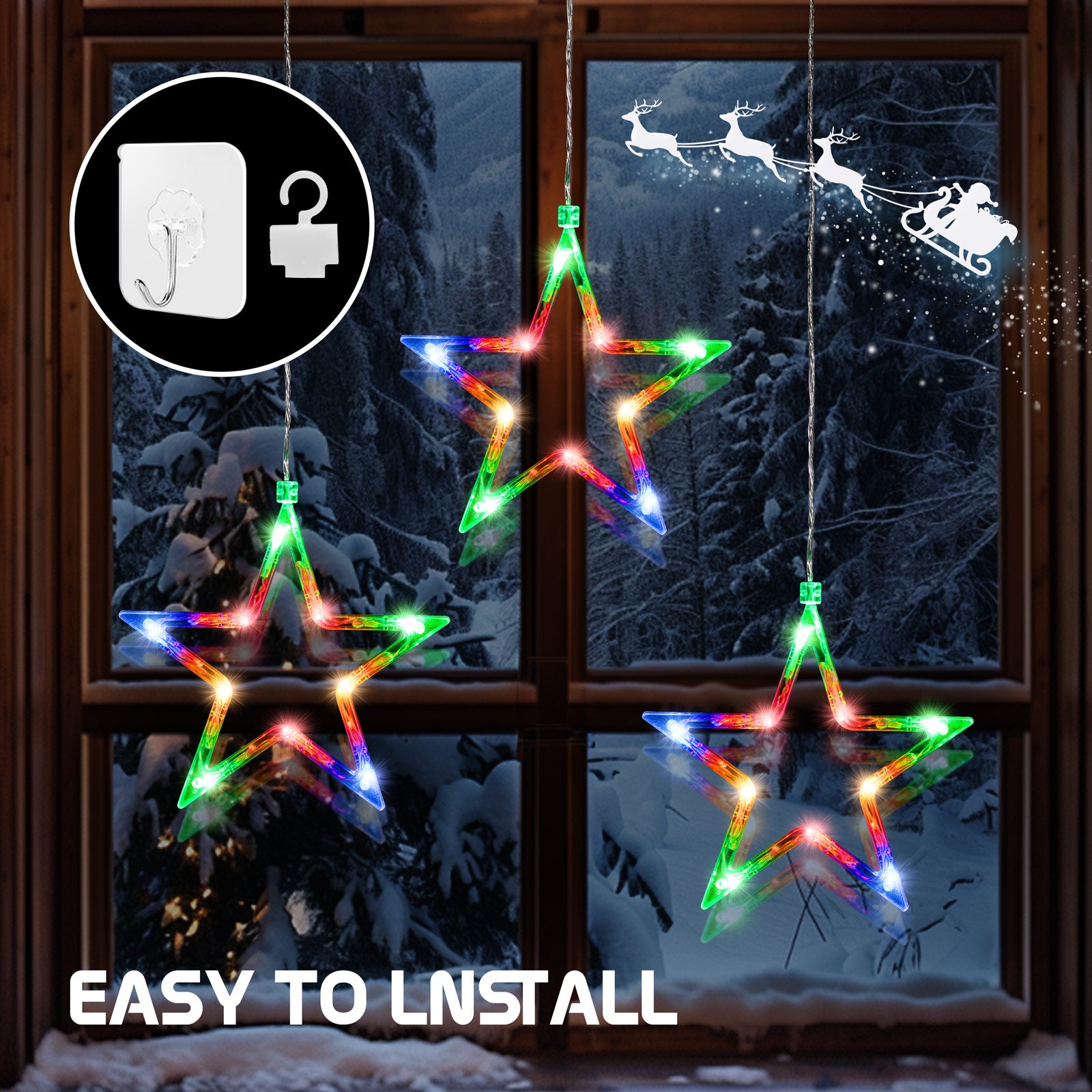 Quntis 3 Estrellas Luces Estelares – 30 LEDs Vibrantes con 8 Modos de Iluminación Encantadores para Decoración Mágica de Navidad y Fiestas