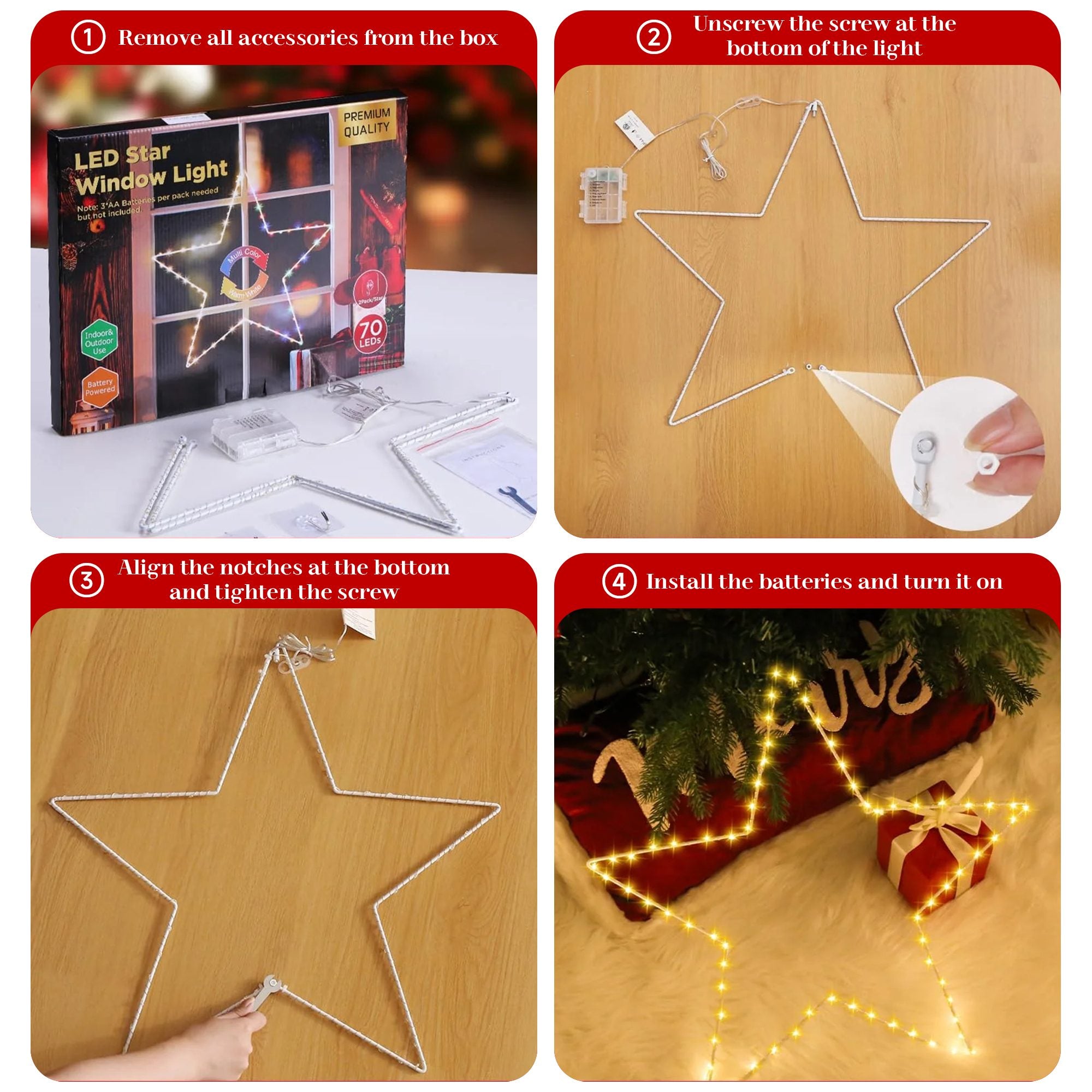 Quntis 19.6in Christmas Star Lights – Battery Operated, Timer, 8 Modes,Foldable for Indoor/Outdoor Use