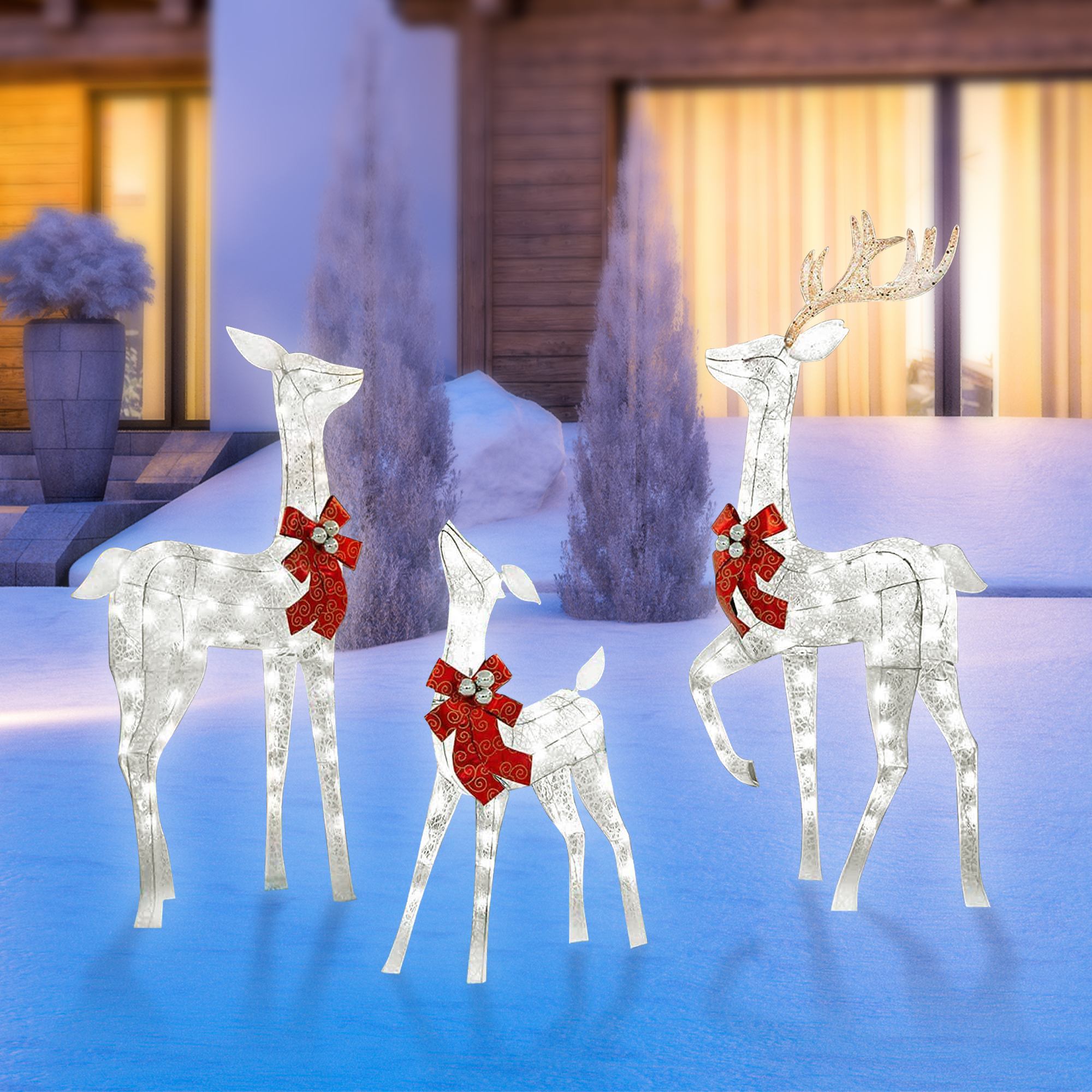 3-Piece Outdoor Christmas Reindeer Set – Pre-Lit Deer Family with 365 LED Lights, Perfect for Holiday Yard and Lawn Display