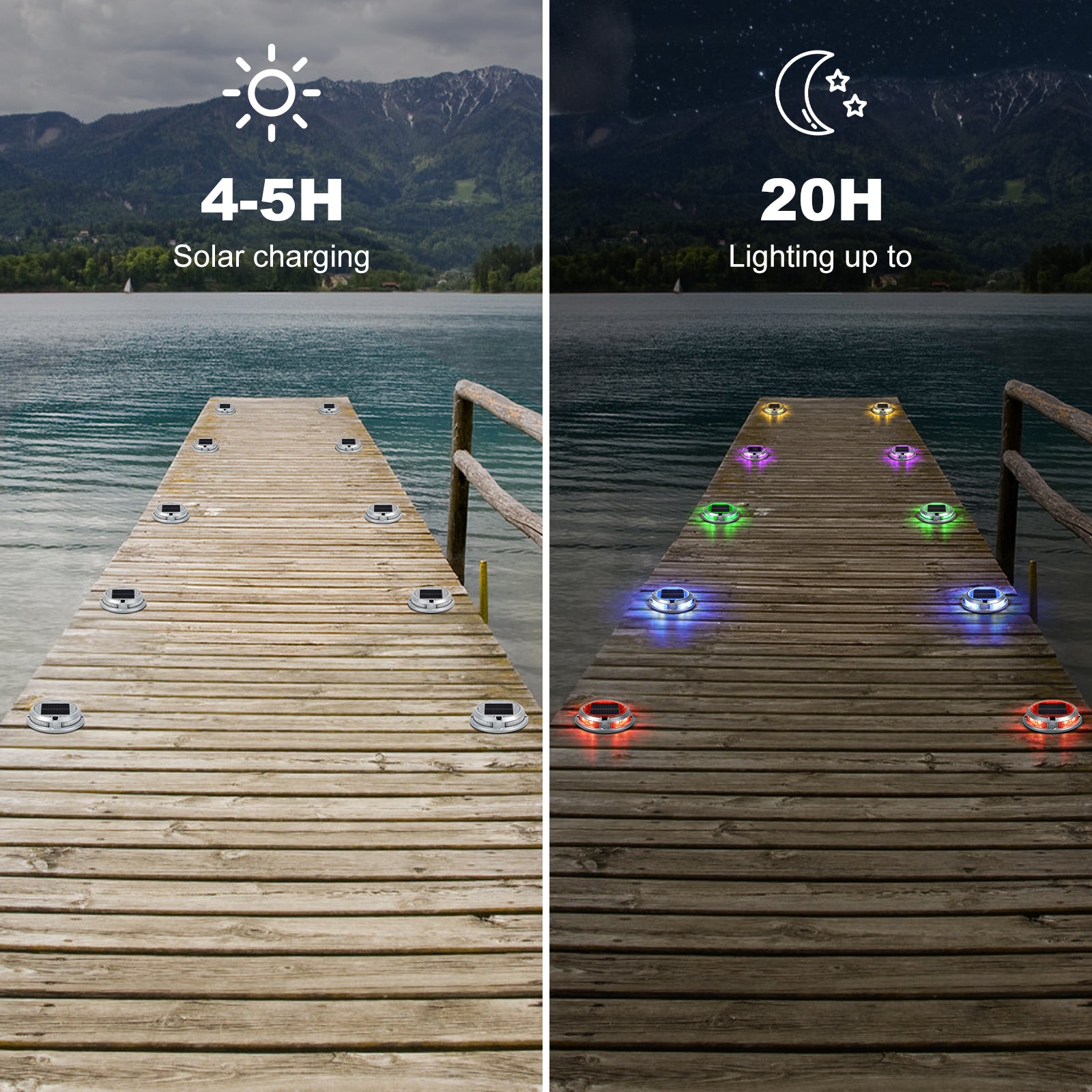 Luces de Deck Solar ¨C Luces LED RGB Impermeables IP68 para Caminos y Jardín