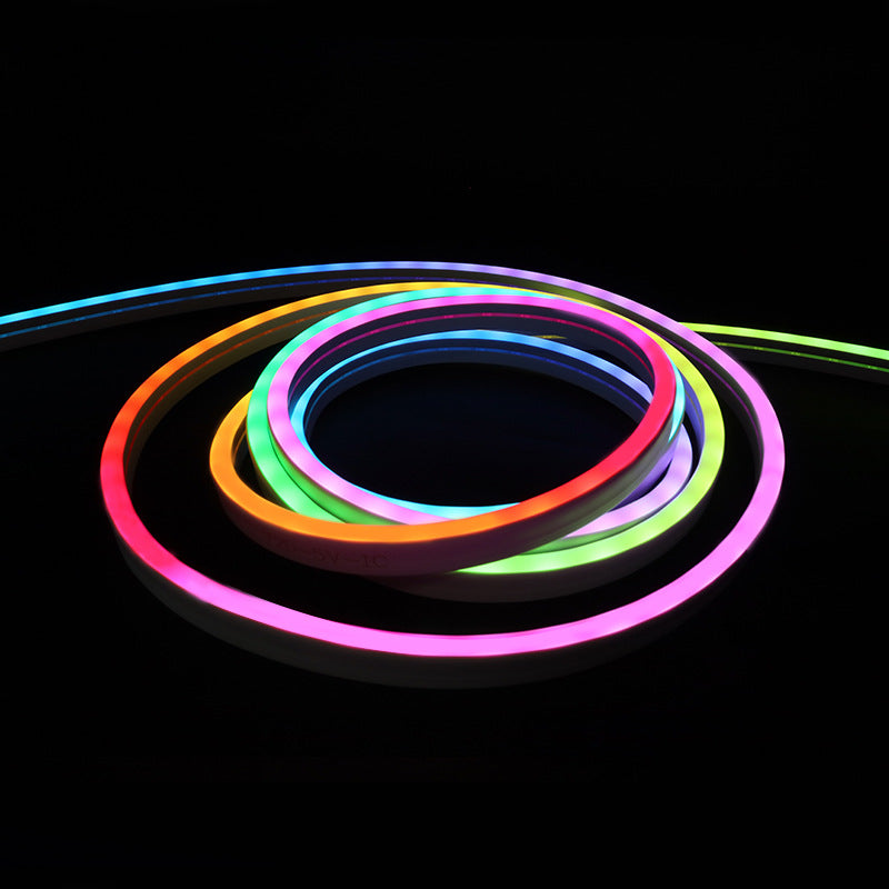 USB RGB Neon Light Strip Set – 5V Bluetooth APP Control, Silicone Waterproof Music-Activated Flowing Decorative LED Strip Lights