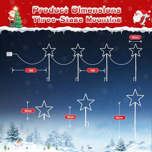 Quntis 4 Pack LED Christmas Pathway Lights Christmas Star Lights Battery Powered Garden Stake Lights with Colour Changing 8 Modes Timer IP65 Waterproof for Xmas Holiday Path Yard Lawn Decoration