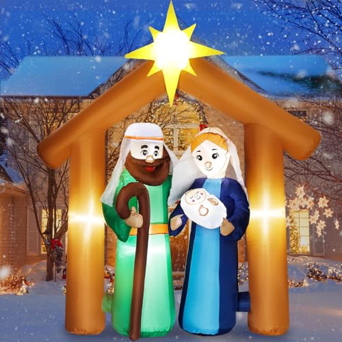 Quntis 6FT Christmas Inflatable Nativity Scene with Baby Jesus