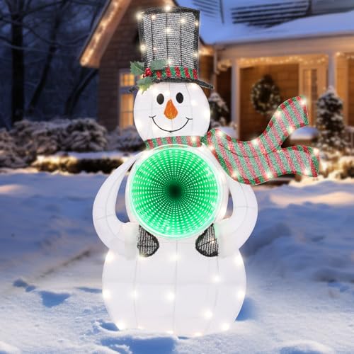 Quntis Light Up 3FT Snowman Christmas Decorations Outdoor with 3D Infinty Mirror Tunnel Light, 56 LED Lights Christmas Lighted Decor for Indoor Outdoor Yard Lawn Porch Holiday Decoration