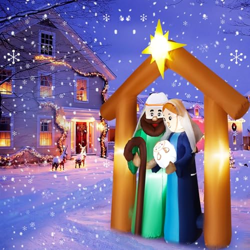 Quntis 6FT Christmas Inflatable Nativity Scene with Baby Jesus