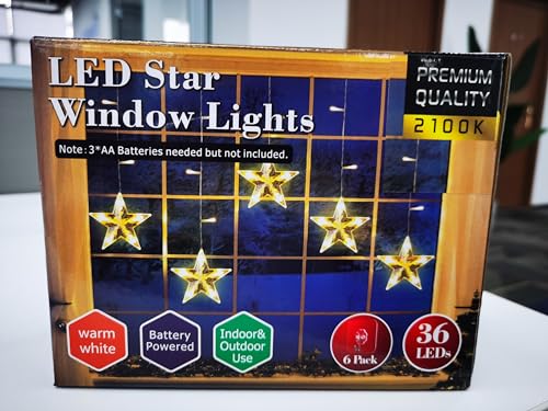 Quntis Star Curtain Lights, 5 Twinkling Stars 36Leds Christmas Lights Battery Operated with Timer and 8 Lighting Modes, Fairy String Lights for Bedroom Window Wedding Party Valentines Day