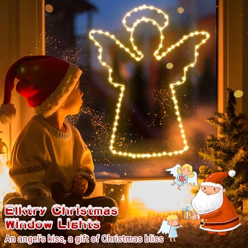 Quntis 16" Angel Lights, 100 LED Christmas Window Lights,Iron Frame Christmas Tree Lights with Timer,Battery Operated Christmas Angel Outdoor Decorations for Home Wall Door(Warm White)