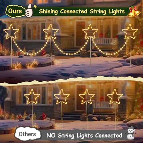 Quntis 4 Pack LED Christmas Pathway Lights, Colour Changing Star Garden Stakes, Battery Powered with 8 Modes & Timer, IP65 Waterproof for Xmas Yard Lawn Decor