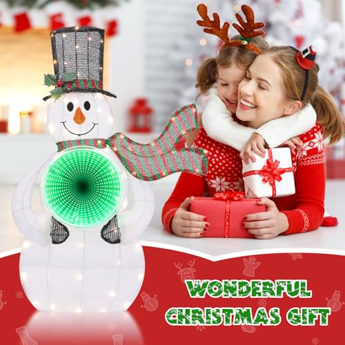 Quntis Light Up 3FT Snowman Christmas Decorations Outdoor with 3D Infinty Mirror Tunnel Light, 56 LED Lights Christmas Lighted Decor for Indoor Outdoor Yard Lawn Porch Holiday Decoration