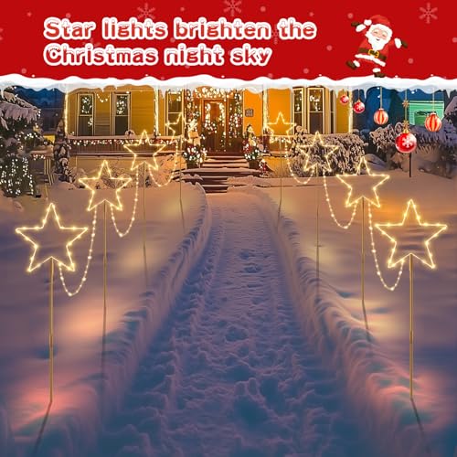 Quntis 4 Pack LED Christmas Pathway Lights Christmas Star Lights Battery Powered Garden Stake Lights with Colour Changing 8 Modes Timer IP65 Waterproof for Xmas Holiday Path Yard Lawn Decoration