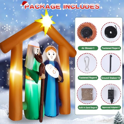 Quntis 6FT Christmas Inflatable Nativity Scene with Baby Jesus