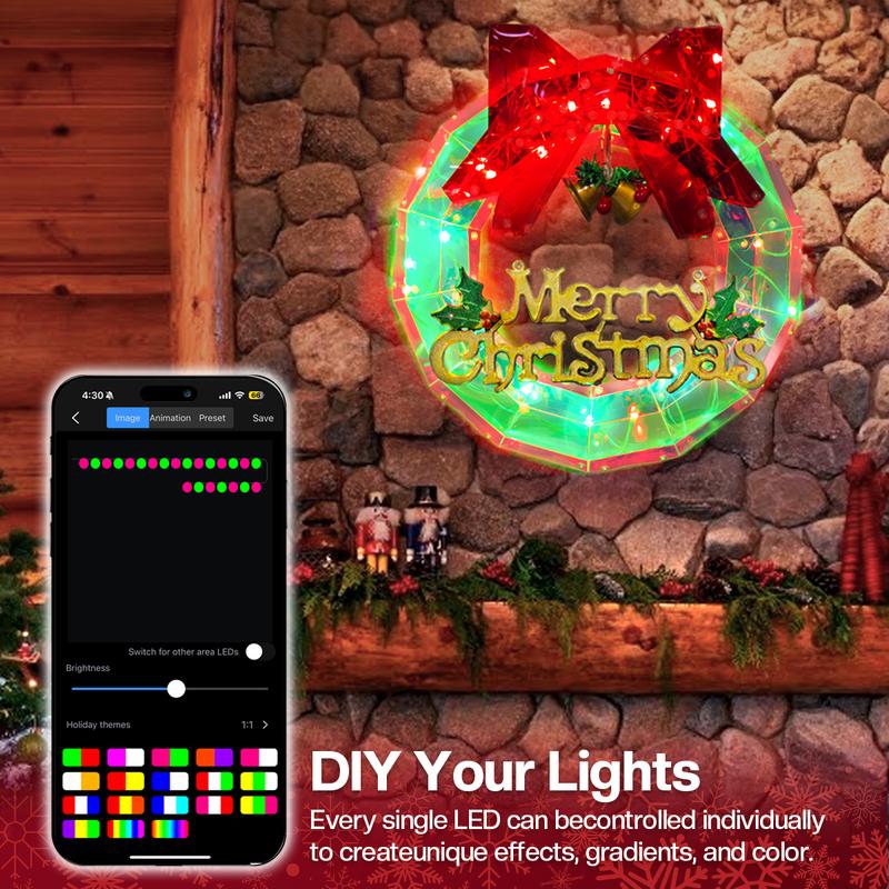 Smart RGB Christmas Wreath Light Ornaments, Christmas Wreath Decorations,Holiday Outdoor Indoor Set christmas 2024 ornaments