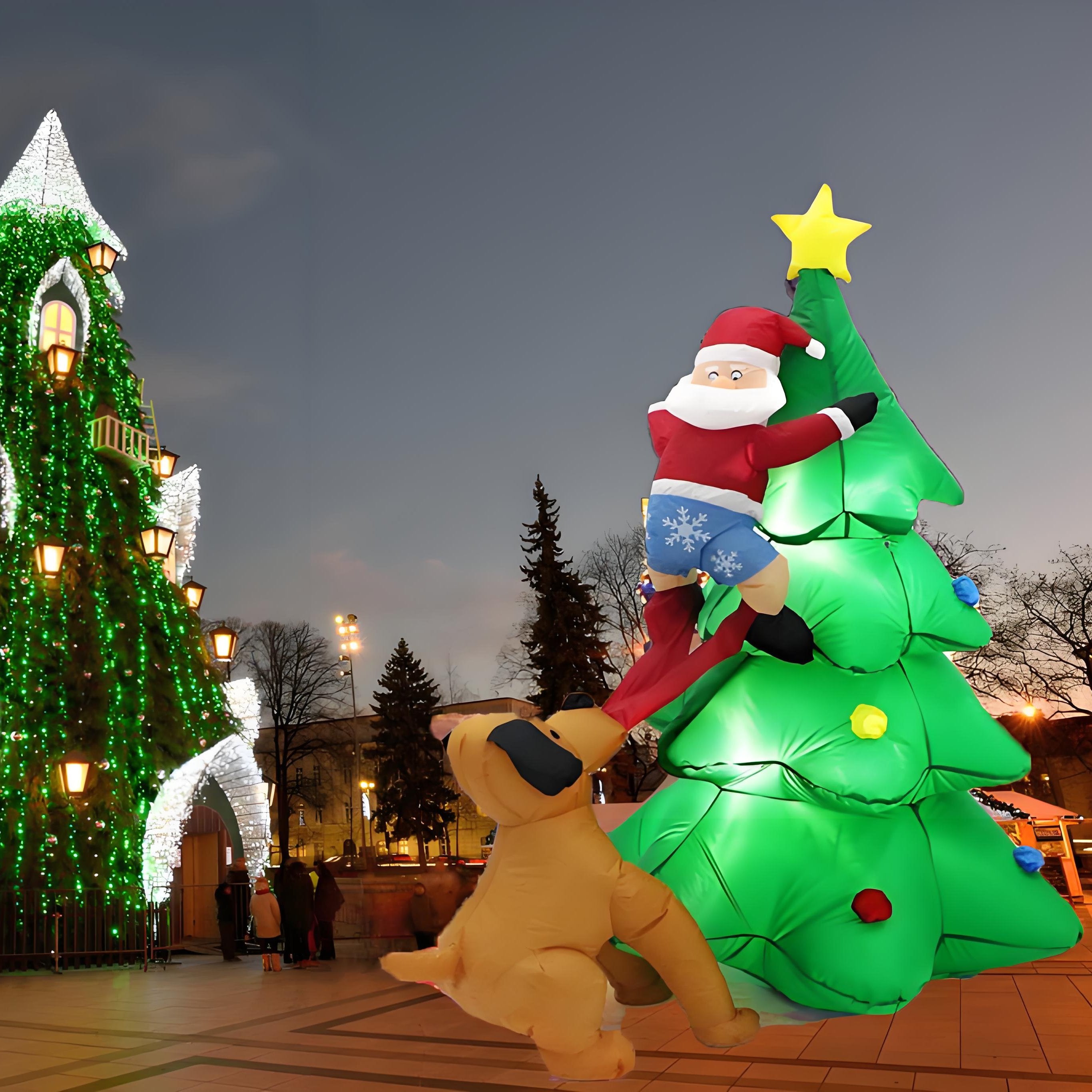 Inflatable Christmas Yard Decoration – Santa with Sleigh Pulled by Two Reindeer