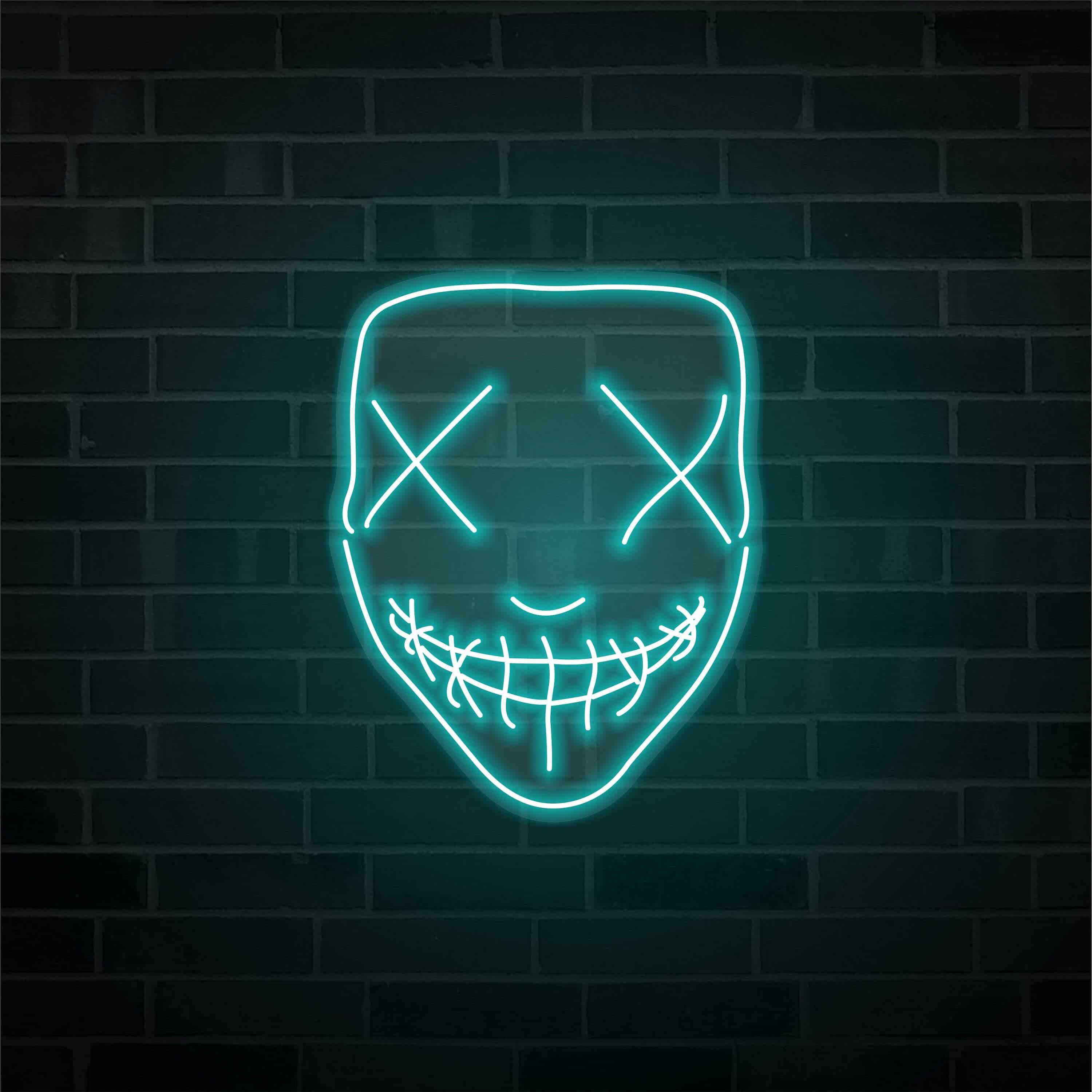 Chilling Grinning Mask Neon Sign - Eerie Teal Glow, Horror-Themed LED Light for Halloween Decor, Bars, Haunted Houses, and Unique Home Accents