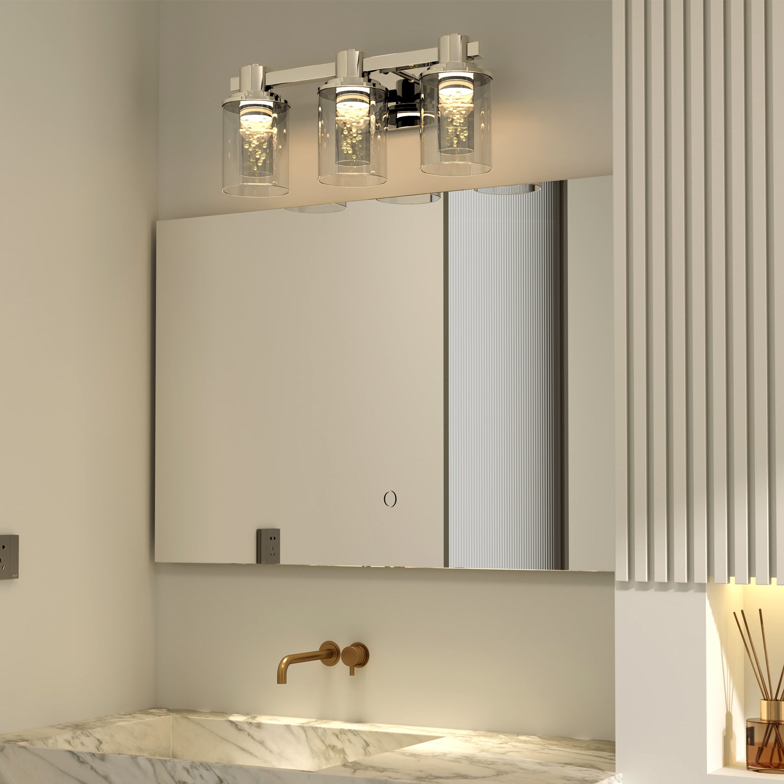 Quntis 3-Light Modern Chrome Vanity Sconce with Crystal Bubble Shades – Stylish Lighting for Bathroom & Home