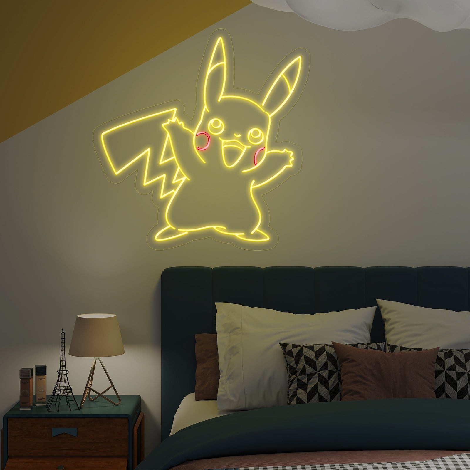 Cute Bright Yellow Pikachu LED Night Light Pokemon sold Game Room Wall Decor