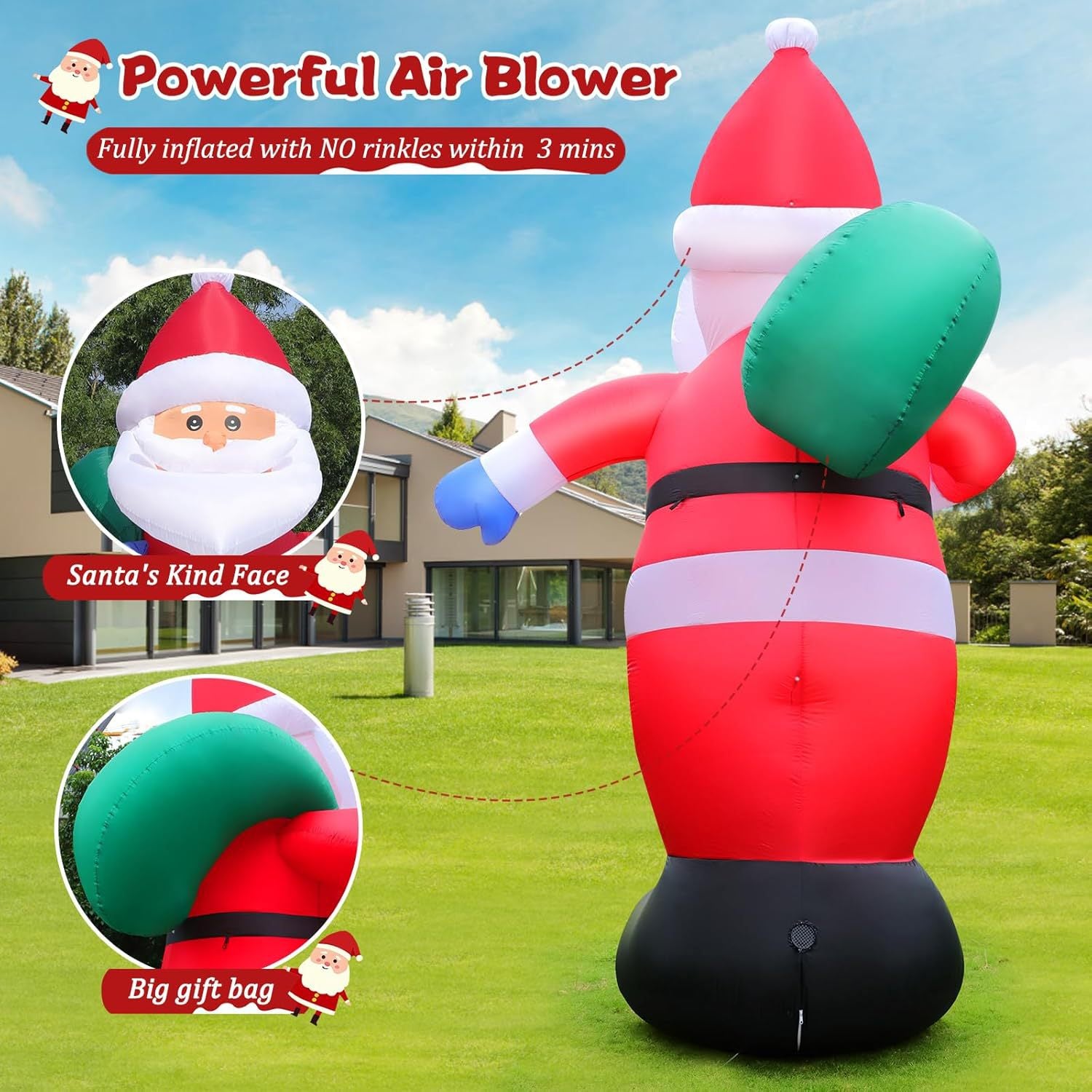 3.6m Inflatable Christmas Santa – LED Lighted Blow-Up Decoration with Gift Bag for Outdoor Holiday Display