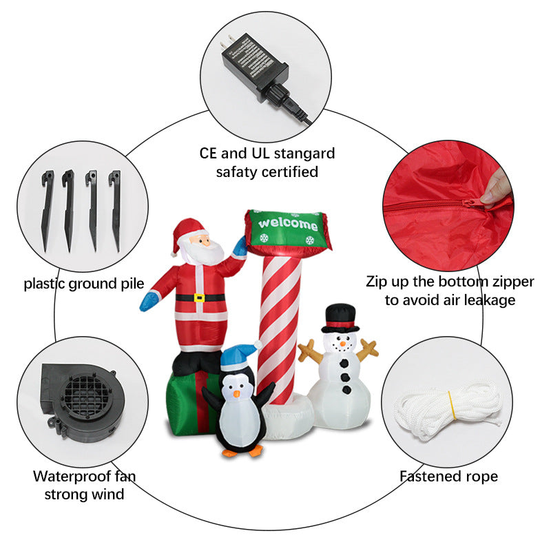 5FT Inflatable Christmas Decoration – Santa with Gifts, Penguin, and Snowman